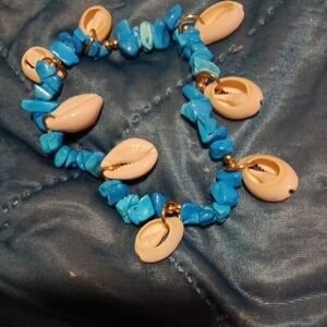 Turquoise Blue Shell Charm Bracelet - Unbranded